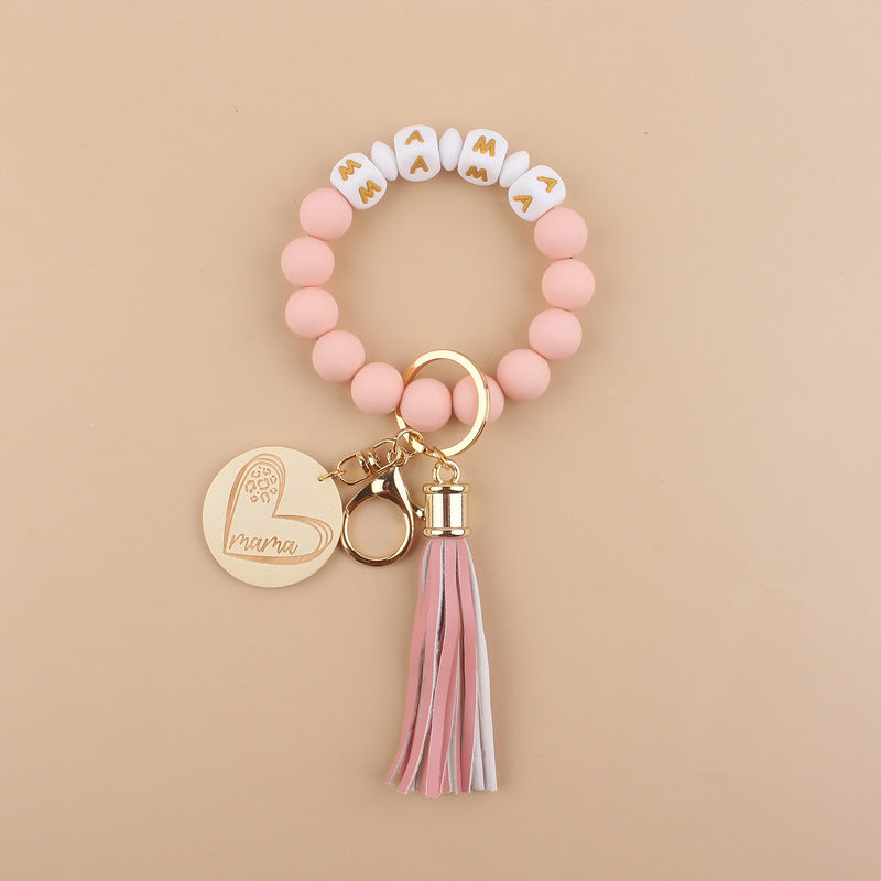 Wholesale MAMA Solid Color Silicone Beaded Wrist Keychain